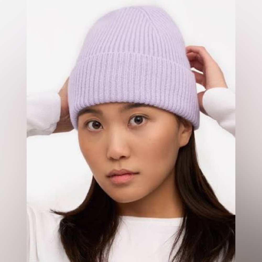 Lilac Ribbed Beanie with Logo Pin - Picture 5 of 5